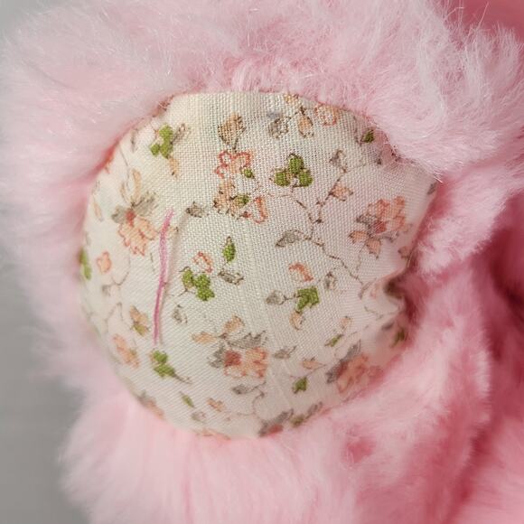Pink Plush Teddy Bear Vintage 1988 Moonbeam Toys 12" Floral Paws Bow Korea - Picture 9 of 11